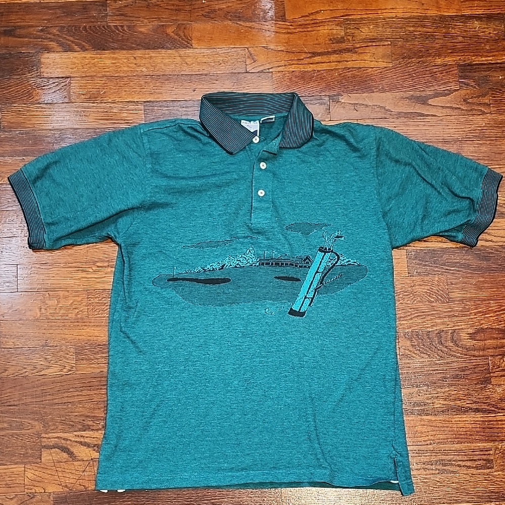 First Tee Vintage 90s Mens Teal Graphic Golf Cotton Blend Polo Shirt Large